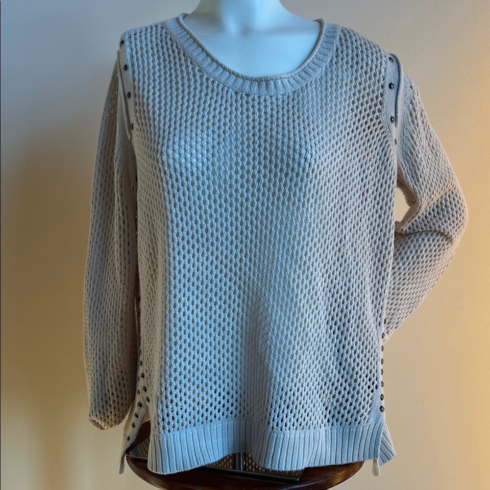 Rock & Republic studded pale greyish Cream Sweater with loose knit pattern